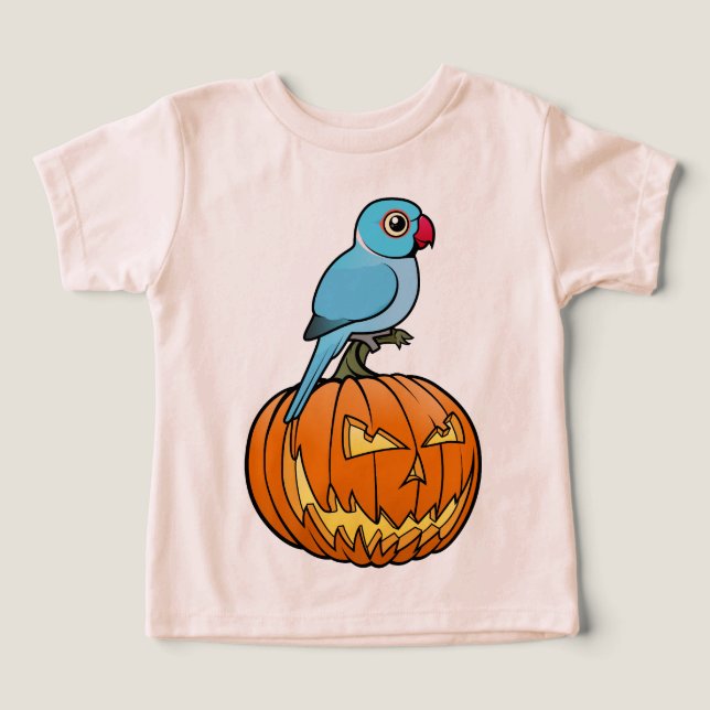 Blue Indian Ringneck on Pumpkin Halloween (Design frontal)