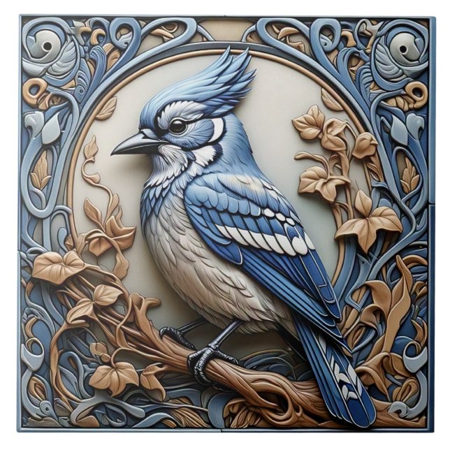 Blue Jay - Art Nouveau Cerâmica Azulejo (Frente)