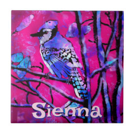 Blue Jay Bird Tree Branch Pink Personalized 