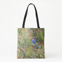 Blue Jay on Southern Wax Myrtle Tote Bag