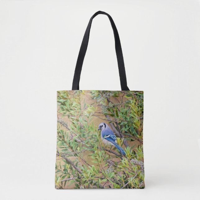 Blue Jay on Southern Wax Myrtle Tote Bag (Frente)