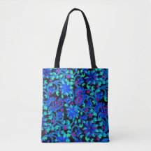 Blue Kalamkari Impressão Tote Bag