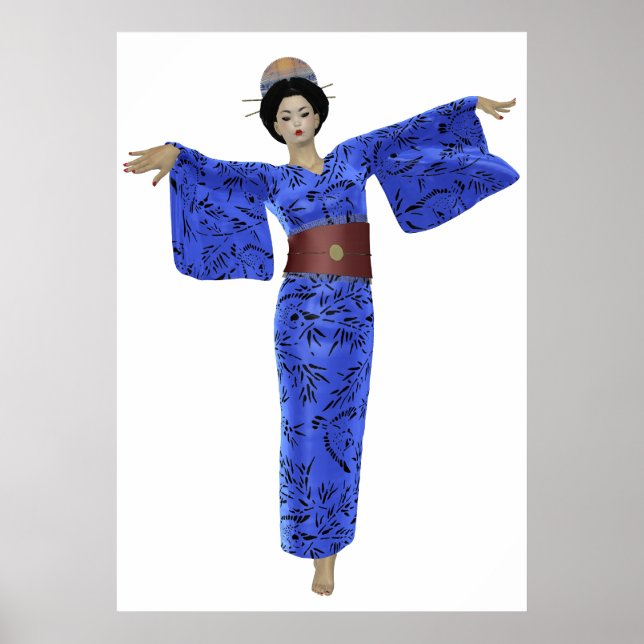 Blue Kimono Geisha Poster (Frente)