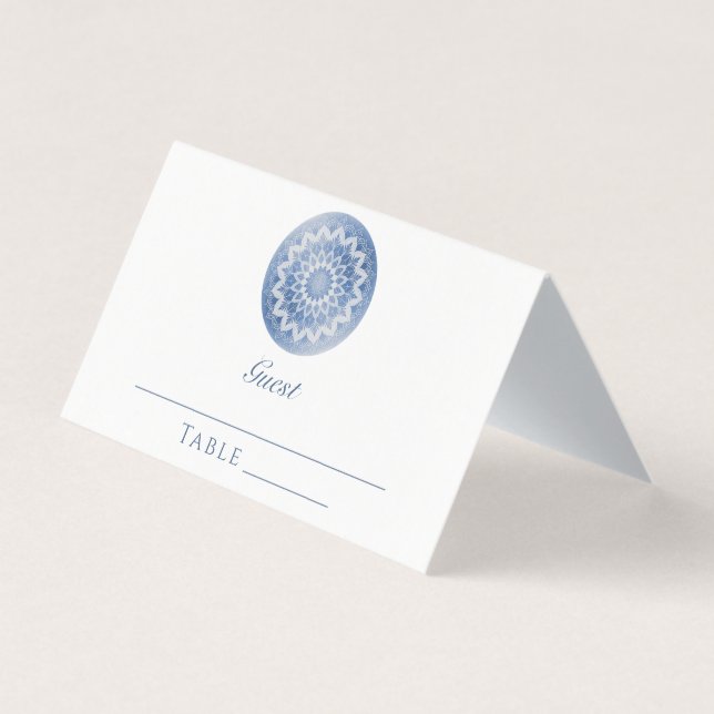 Blue Lace Mandala Wedding Place Card (Frente)