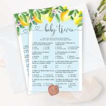 Blue Lemon Baby Trivia game chá de fraldas