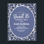 Blue Leopard Print Sweet 16 Convite<br><div class="desc">Tendy Blue e White Leopardo,  doce convite de aniversário 16.</div>