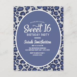 Blue Leopard Print Sweet 16 Convite