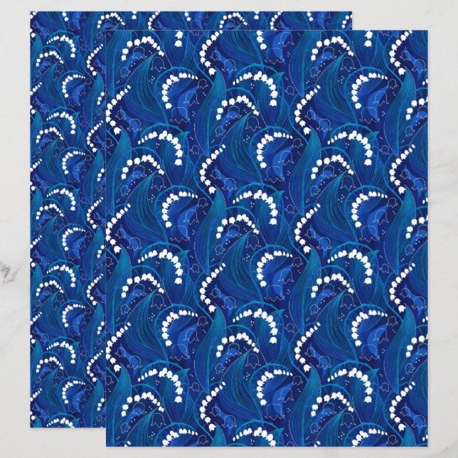 Blue Lily do Vale Floral Scrapbooking Paper (Frente/Verso)