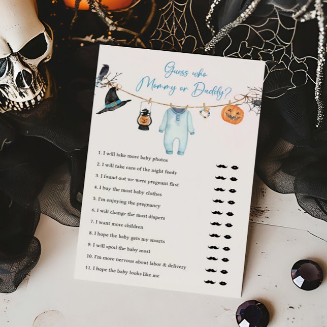 Blue Little Boo adivinha quem Mamãe ou jogo de Pai (Halloween Baby Clothes Baby Shower Guess who Mommy or Daddy Game)