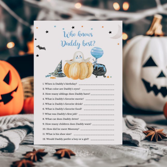 Blue Little Boo Pumpkin que conhece o melhor jogo  (Pumpkin Halloween Baby Shower Who knows Daddy Best Game)