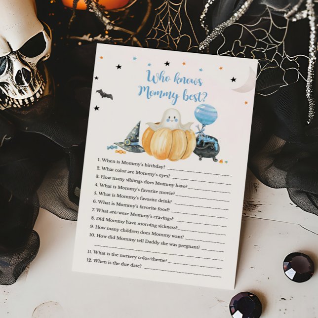 Blue Little Boo Pumpkin que conhece o melhor jogo  (Pumpkin Halloween Baby Shower Who knows Mommy Best Game )