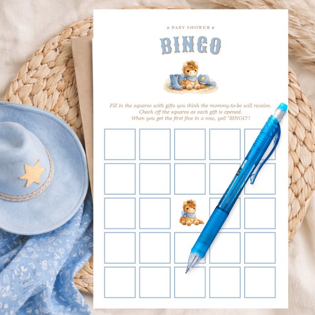 Blue Little Cowboy Baby Boy Shower Bingo Game (Criador carregado)