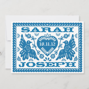 Blue Love Birds Papel Picado Convite Para Casament