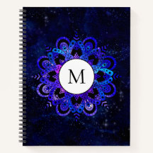 Blue Mandala Galaxy Boho Chic Watercolor Monograma