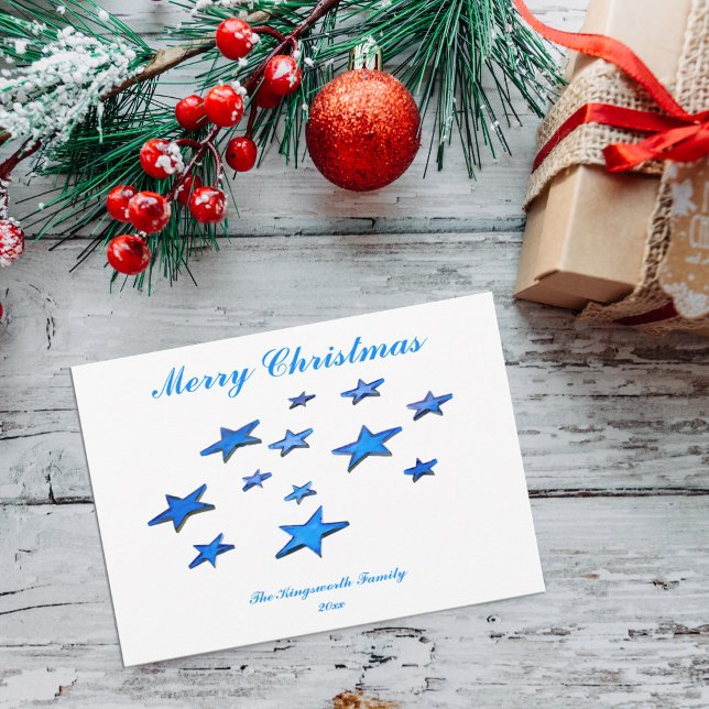 Blue Merry Christmas stars com texto personalizáve (Criador carregado)