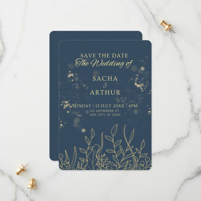 Blue Modern Salve o Convite para Cartão de Data (Frente/Verso In Situ)