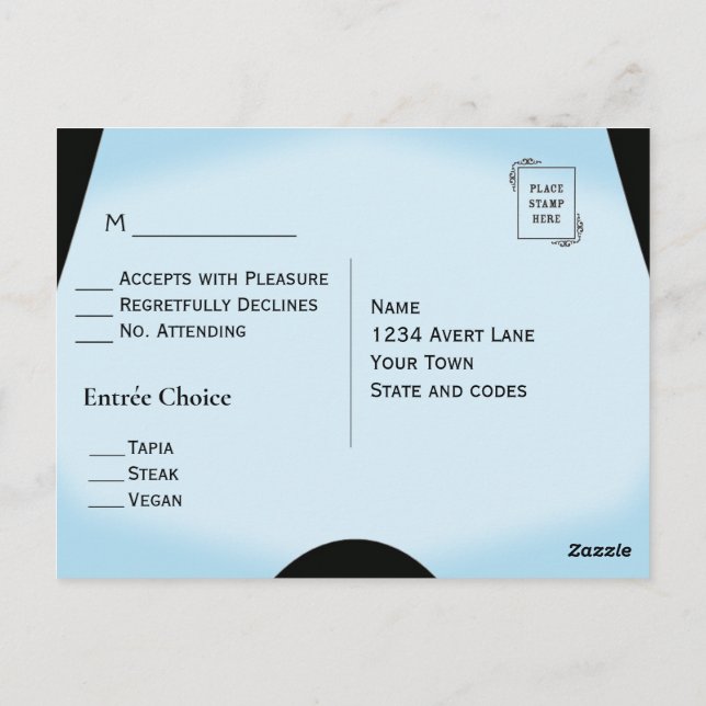 Blue Modern Save the Date Menu RSVP (Verso)