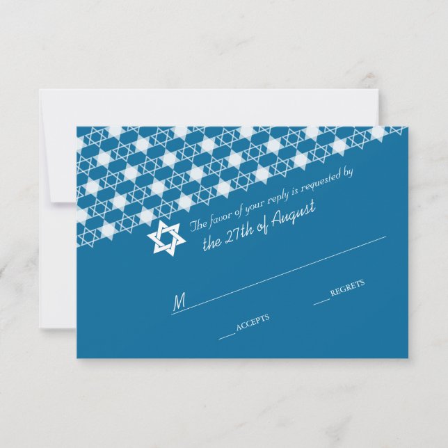 Blue Modern Stars of David Bar Mitzvah RSVP Card (Frente)