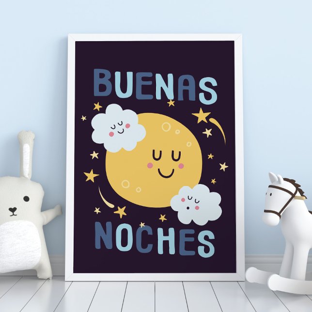 Blue Moon and Stars Nursery Art em espanhol Poster (Criador carregado)