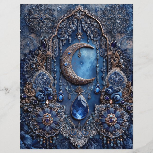 Blue Moon Charm Junk Journal Scrapbook Paper (Frente)