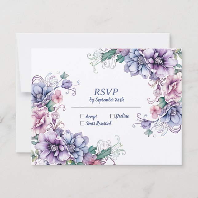Blue Moon Flower (verso): Cartão RSVP de Casamento (Frente)