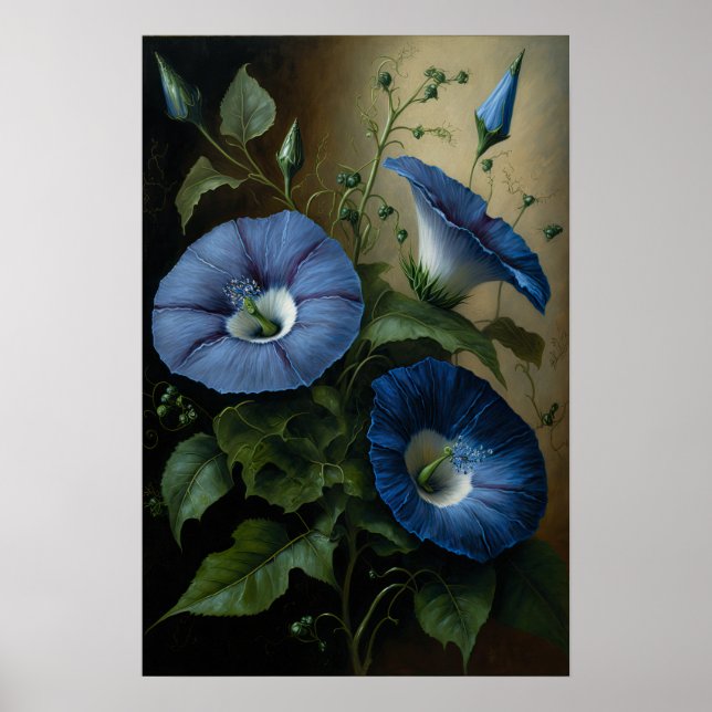 Blue Morning Glory Flowers Art Impressão (Frente)