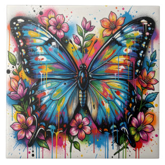 Blue Morpho Butterfly Street Art Graffiti Grunge