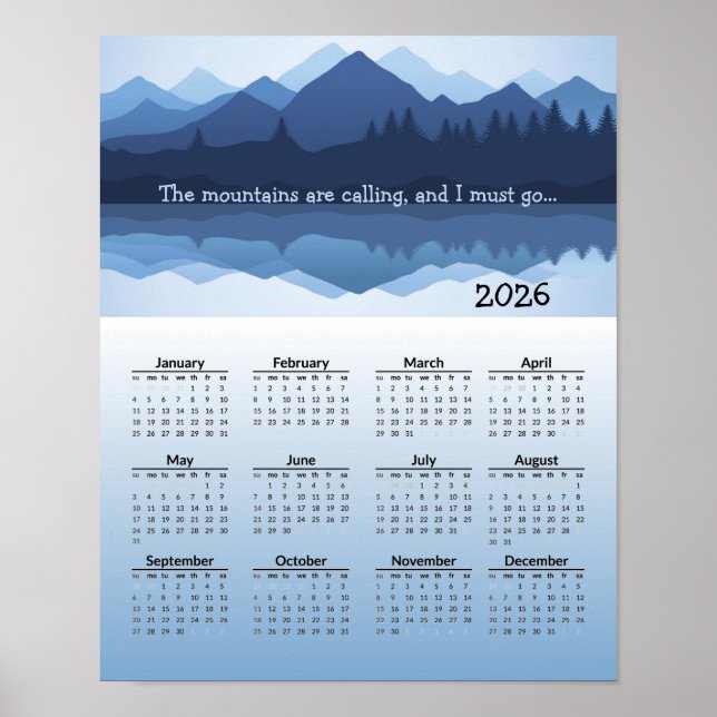Blue Mountain Reflections 2026 Calendar Poster (Frente)