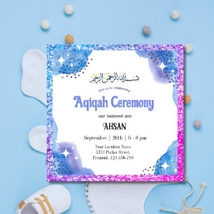 Blue Muslim Baby Aqeqah - Aqiqah - Convite