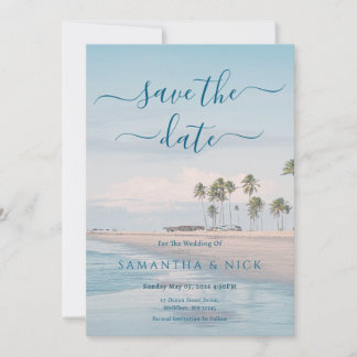Blue Ocean Beach Wedding Save The Date Card