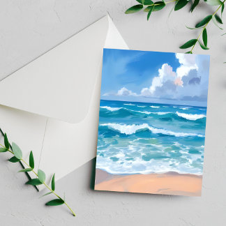 Blue Ocean Waves | Beach Sea Watercolor Card