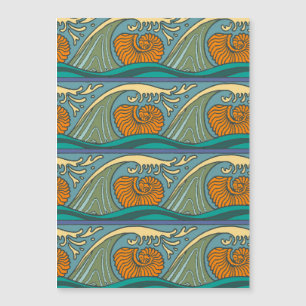 Blue Ocean Waves Nautilus Seashell Patterno Nouvea