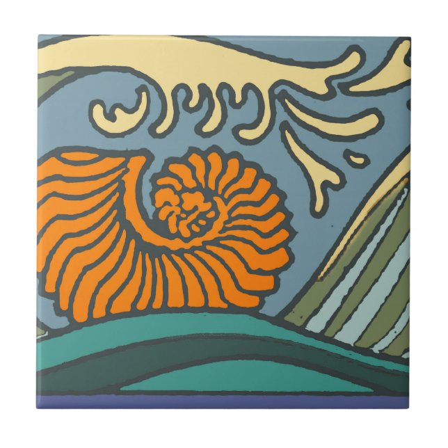 Blue Ocean Waves Nautilus Seashell Patterno Nouvea (Frente)