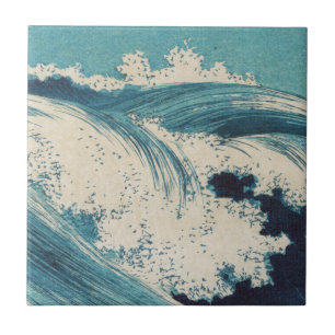 Blue Ocean Waves Woodcut