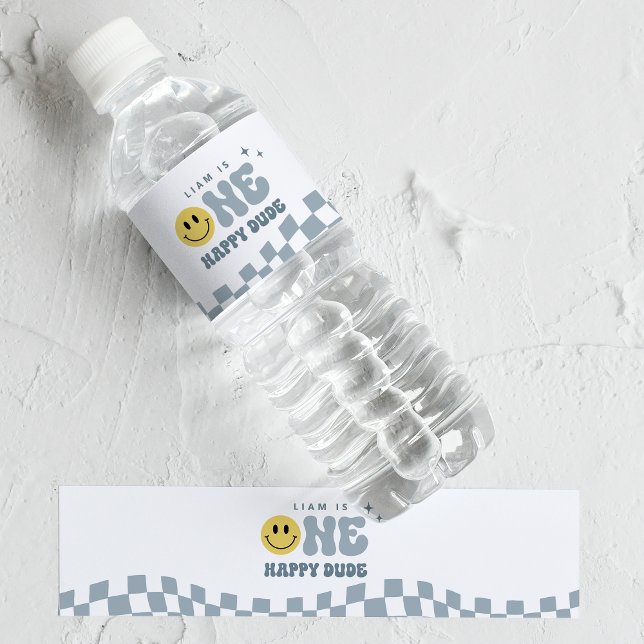 Blue ONE Happy Duo Birthday - Etiqueta de Garrafa  (Criador carregado)