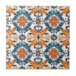 Blue Orange and Yellow Pattern Ceramic Tile
