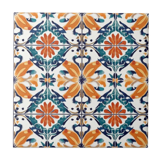 Blue Orange and Yellow Pattern Ceramic Tile (Frente)