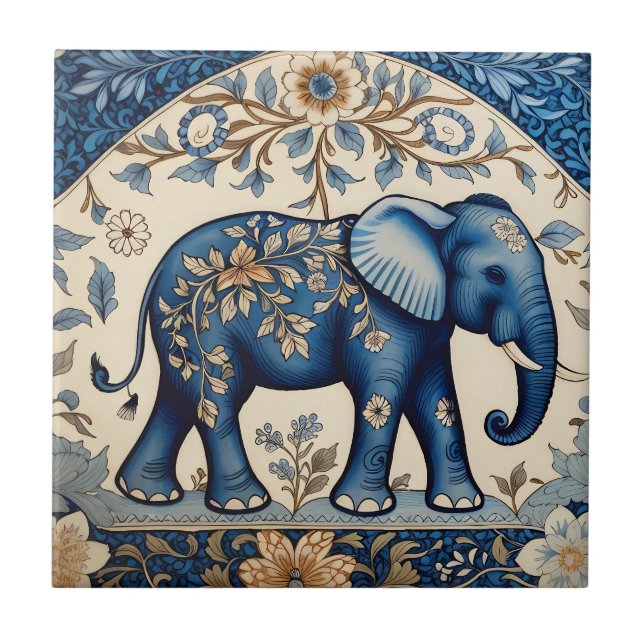 Blue Ornate Elephant Vintage Floral (Frente)