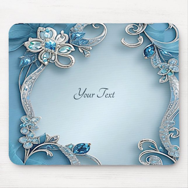 Blue Ornate Floral Mousepad (Frente)