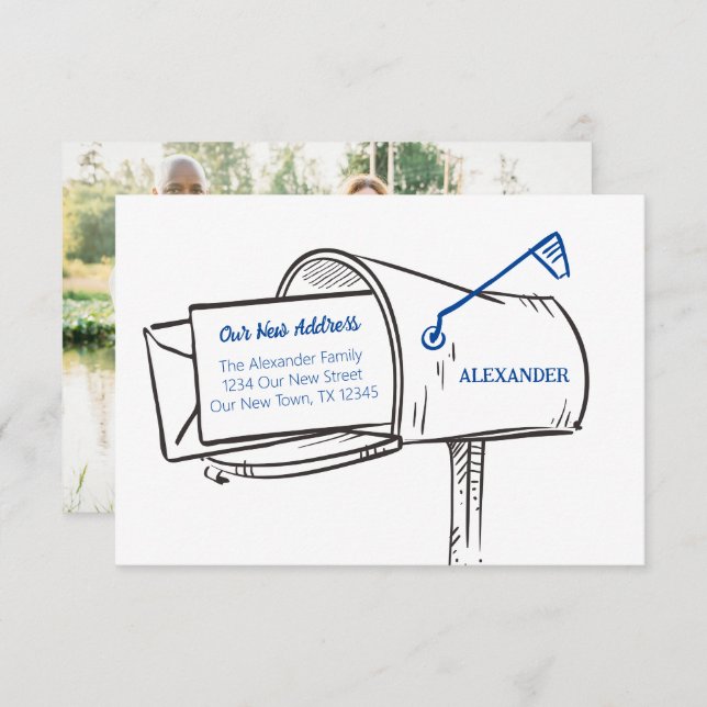 Blue Our New Address Mailbox Movendo (Frente/Verso)