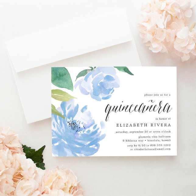 Blue Peony | Convite Quinceanera (Criador carregado)