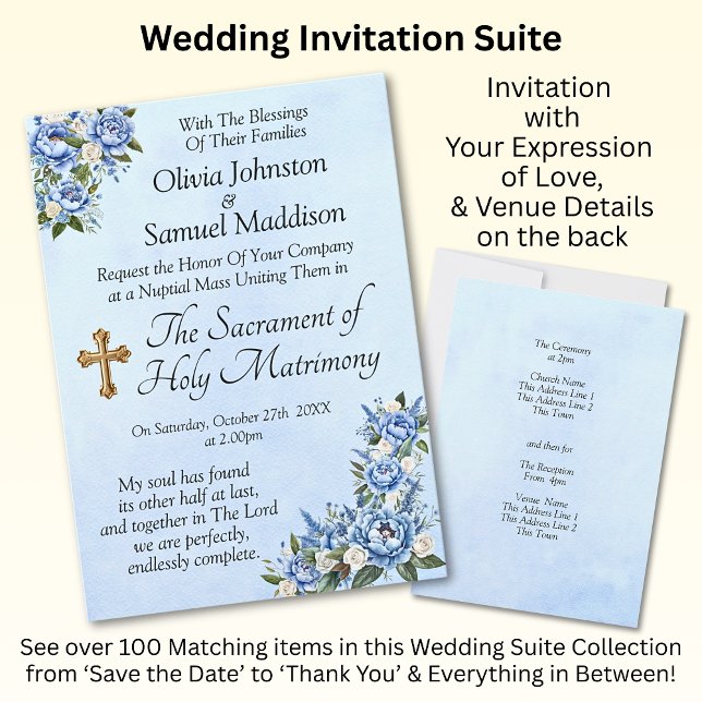 Blue Peony sobre Convite da Suite de Casamento Azu (Criador carregado)