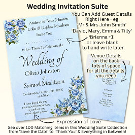 Blue Peony sobre Convite da Suite de Casamento Azu