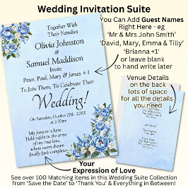 Blue Peony sobre Convite da Suite de Casamento Azu