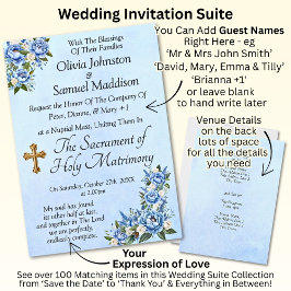 Blue Peony sobre Convite da Suite de Casamento Azu