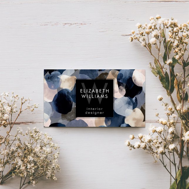 Blue Pink Gray Monogram Modern Business Card (Criador carregado)