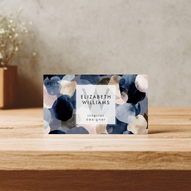 Blue Pink Gray Monogram Modern Business Card (Criador carregado)