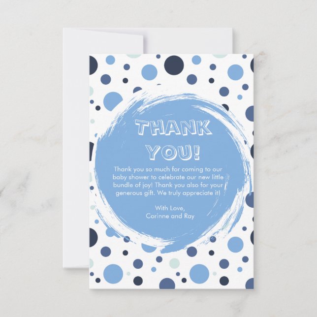 Blue polka dot Baby Shower Thank you card (Frente)