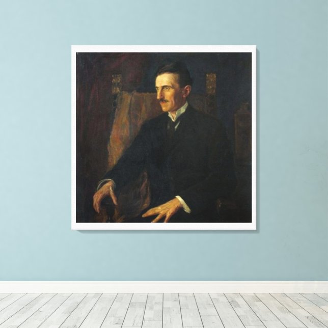 Blue Portrait of Nikola Tesla - Canvas Print (Insitu(piso de madeira))