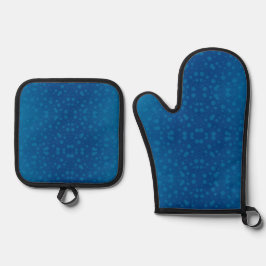Blue pot holder and oven mitt with a subtle star 